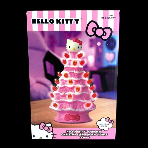 Hello Kitty Ceramic Pink Christmas Tree With Lights NEW with Light Cute - Picture 2 of 12